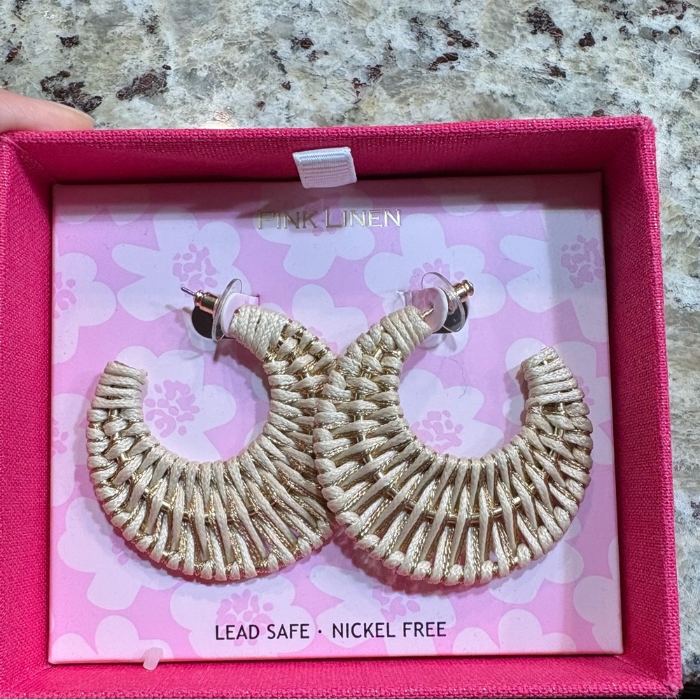 Pink Linen-Tropical Hoop Earrings 2 earrings for the price of 1